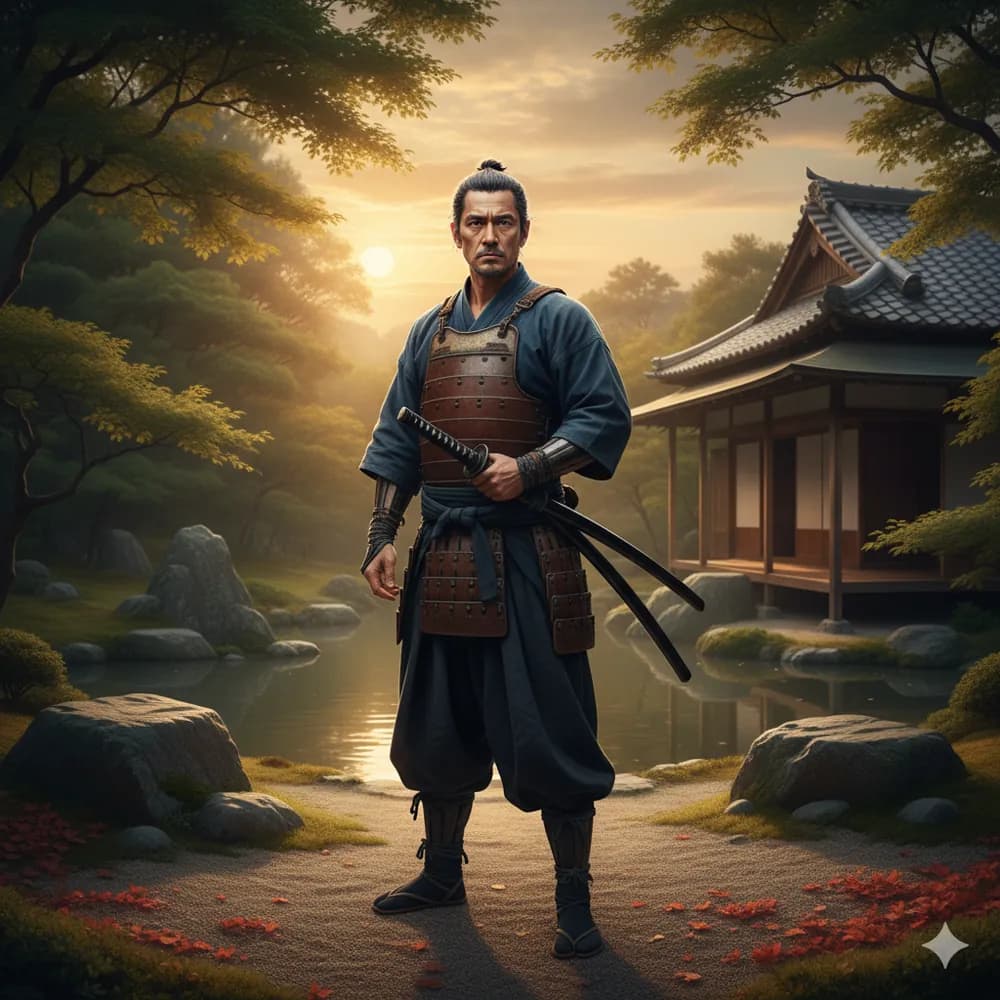 Samurai in study pose representing continuous learning and improvement