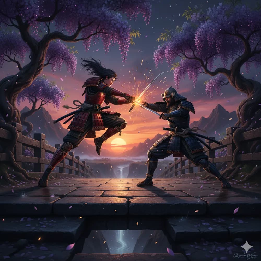 Samurai participating in traditional tea ceremony