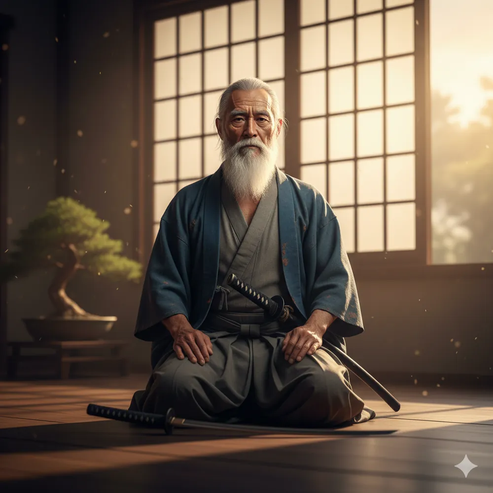 Samurai designing a traditional Japanese garden