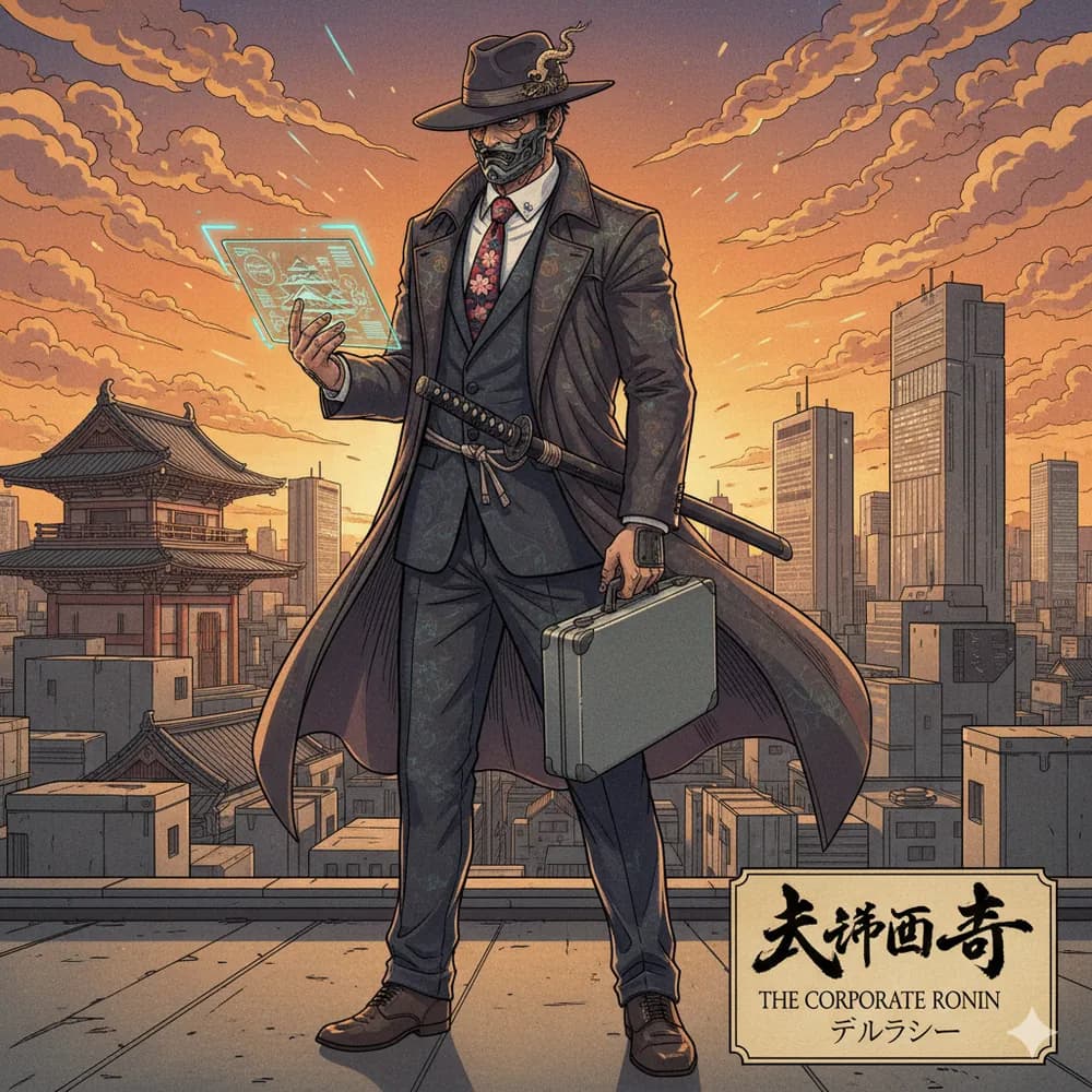 Samurai in business setting representing negotiation and strategy