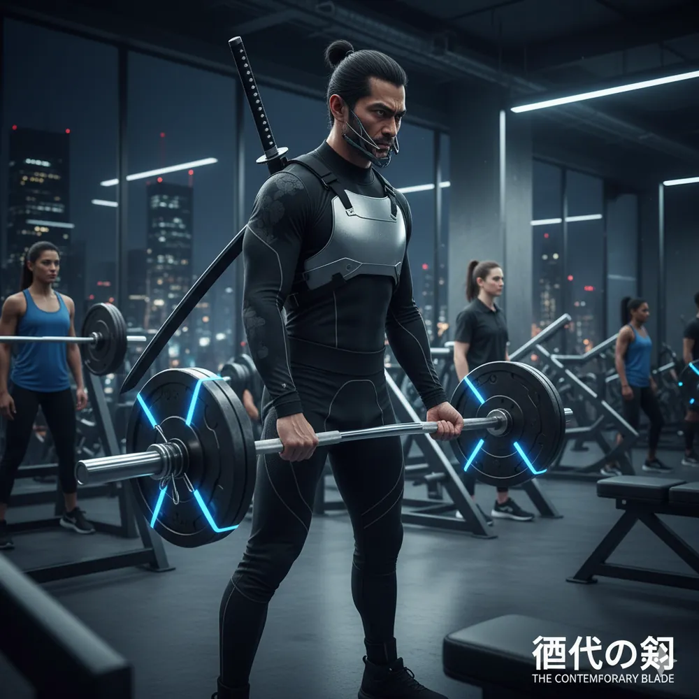 Samurai in exercise pose representing Rei-ho and mindful movement