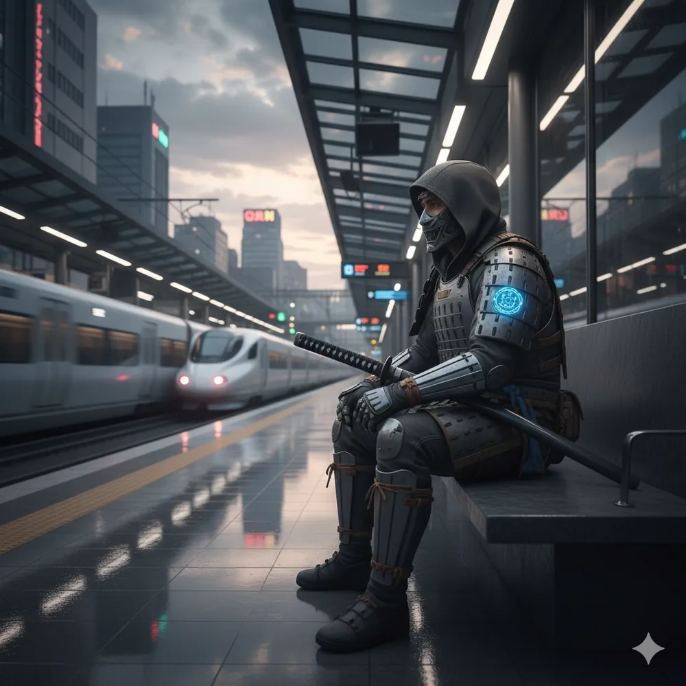 Samurai in contemplative pose representing strategic time management